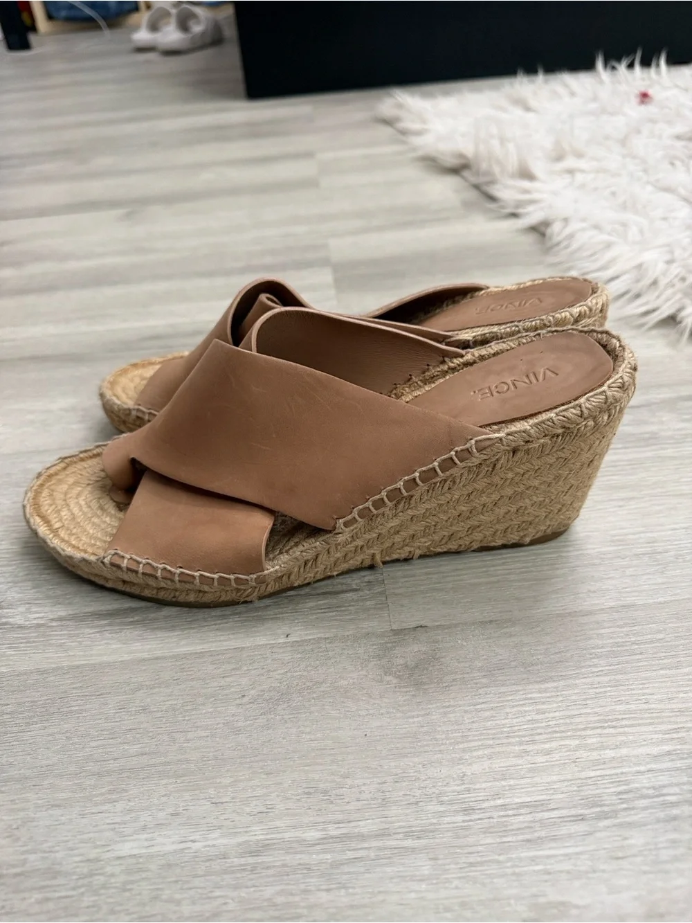 Vince Tan Leather Wedge Sandals